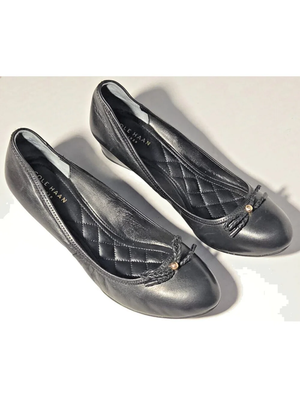 Cole Haan Tali Grand Bow Wedge Pumps Womens SIZE Black Leather Grand OS